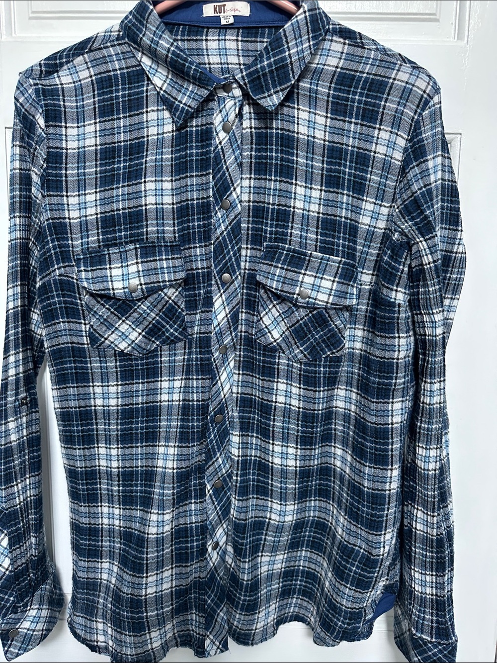 Kut from the Kloth Navy and White Plaid Button-Up Shirt